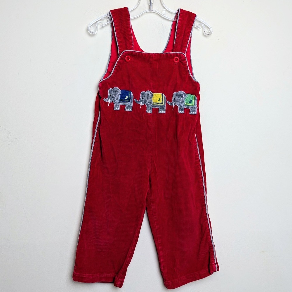 Vintage POPSICLE Elephant 80s Red Corduroy Overalls Jumper Size 18 Mos
